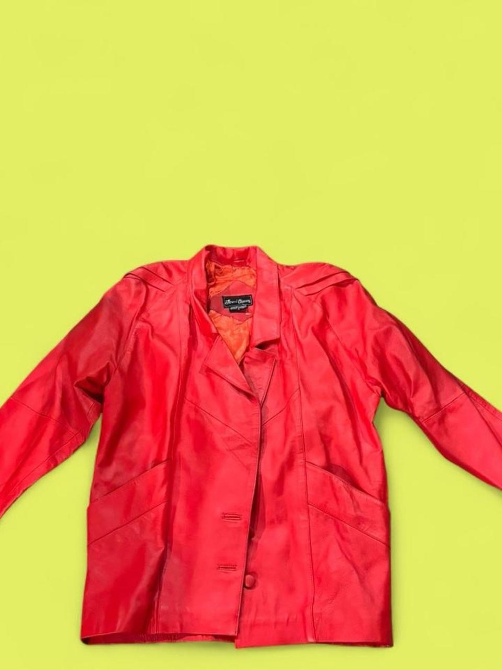 French Connection Red Leather Jacket - Classic Button Front